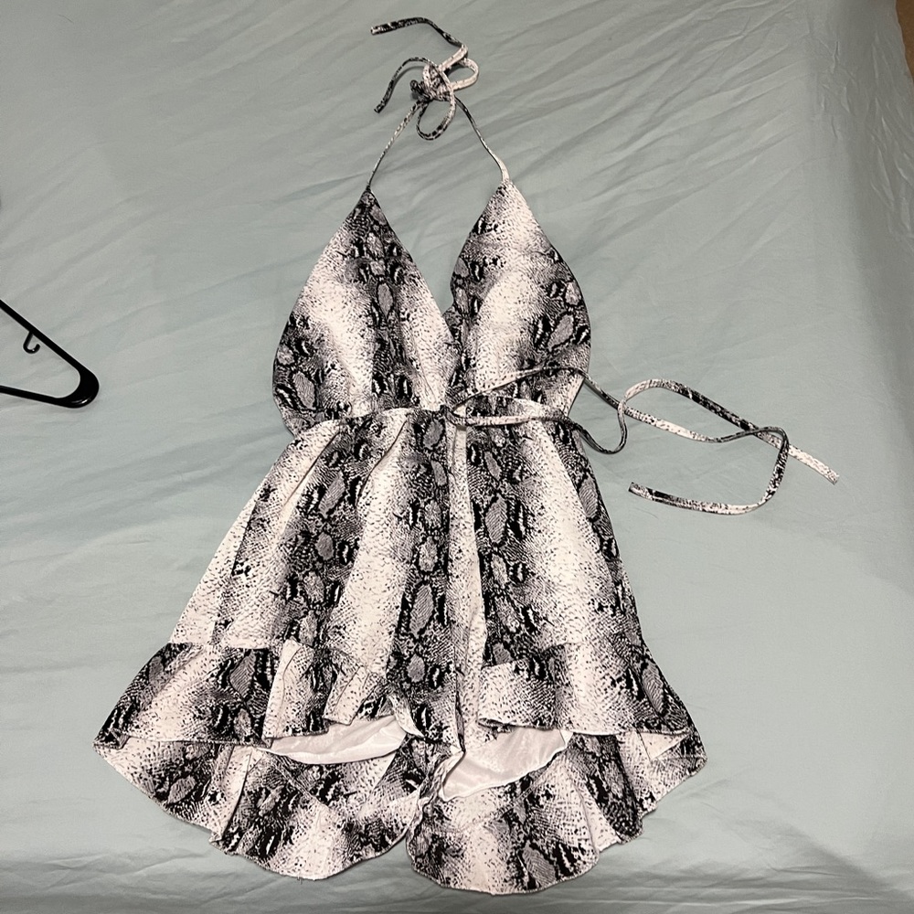 Backless Snake Skin Halter Romper